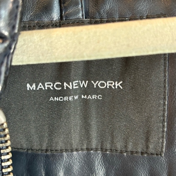 MARC NEW YORK Sz L Jacket by Andre Marc Pebbled Vegan Leather Lined Dark Blue - Picture 11 of 12